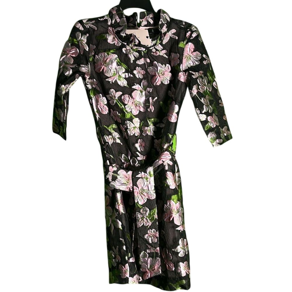 Abbey Glass Claudine Organza Floral Jacquard Ruffle Mini Shift Dress XS - Picture 2 of 5